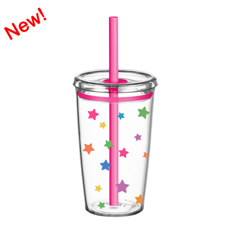 Wholesale 450ml Tritan straw cup milk tea cup coffee cup with printing simple straw cup